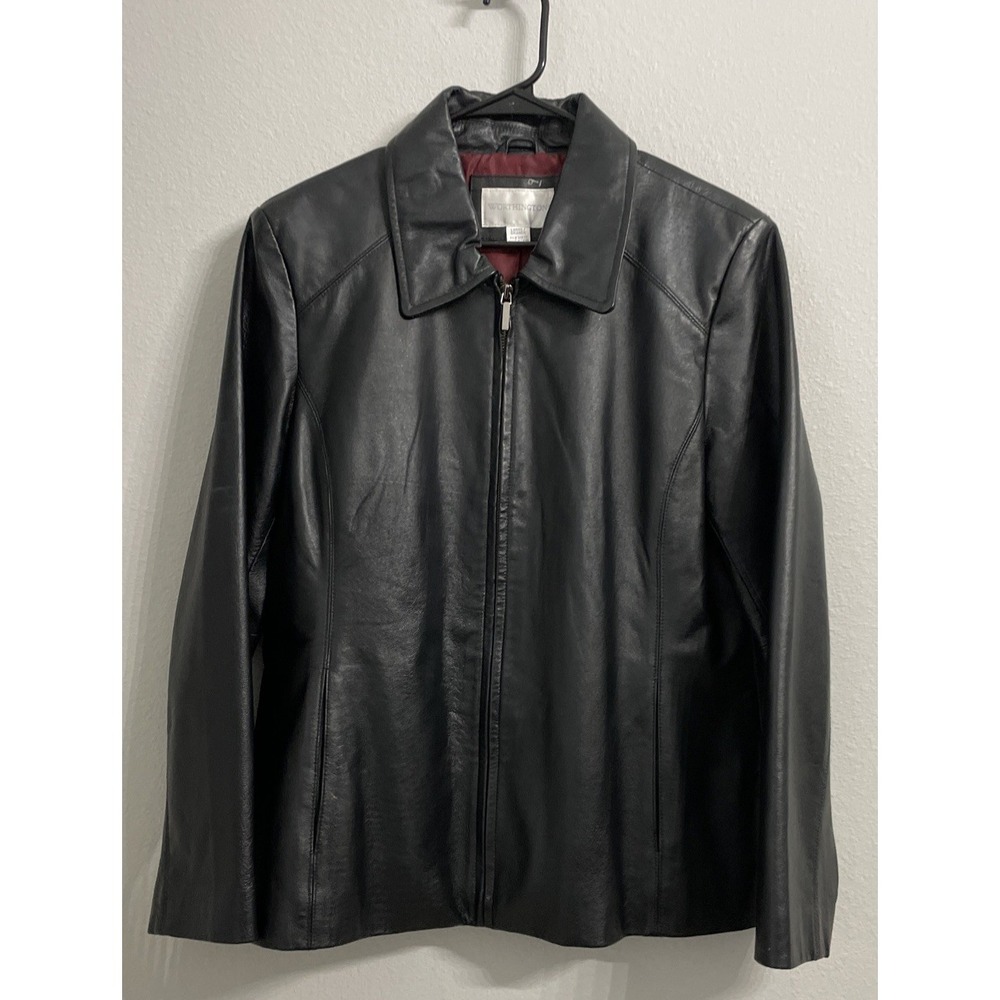 Worthington Black Genuine Leather Blazer Jacket 3 Button LADIES SIZE LARGE